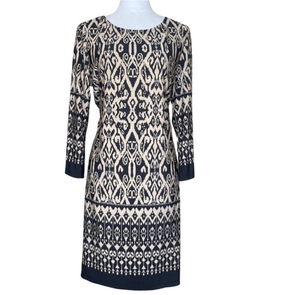 Unknown Dresses & Skirts - Women's Black Cream Abstract Pattern 3/4 Sleeve Pullover Dress Size Large